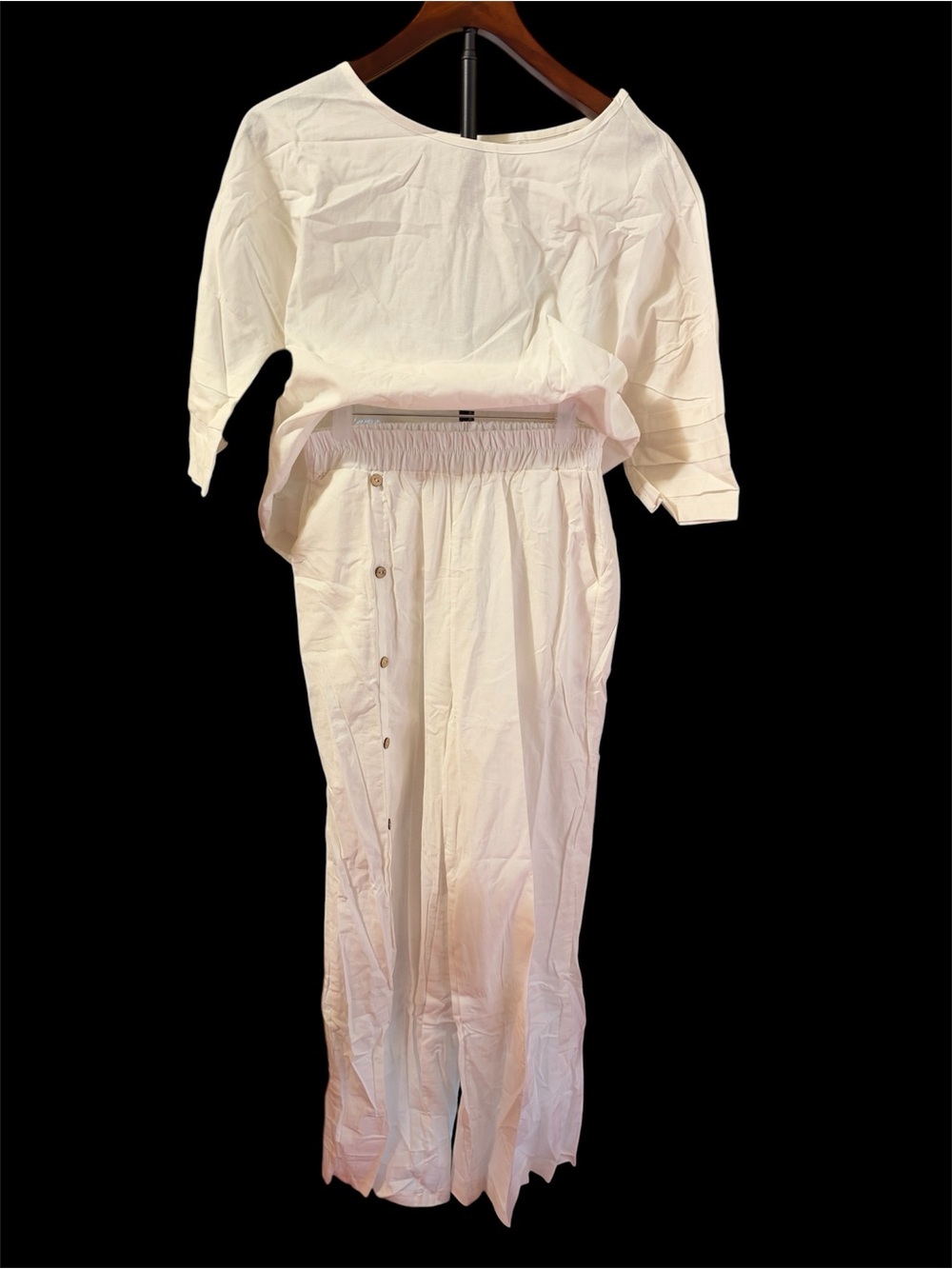 Amazon Women's Cream Button-Side Elastic Waist Jumpsuit Set